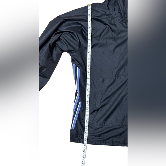 EUC Adidas Windbreaker with Hood in Black with Violet & White Stripes - Picture 5 of 10